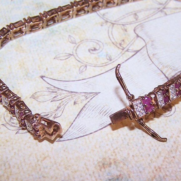 ROSS SIMONS Sterling Silver Vermeil 1.30CT TW Ruby Diamond Tennis Bracelet - 7" - Picture 8 of 8